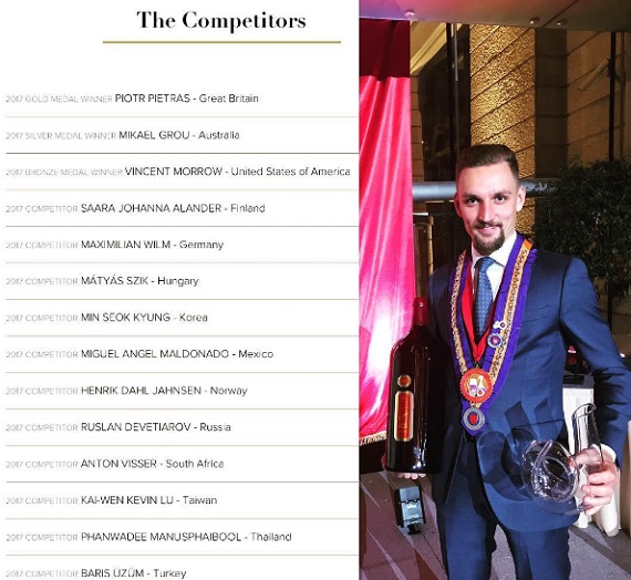 A versenyzők és Piotr Pietras, a győztes sommelier