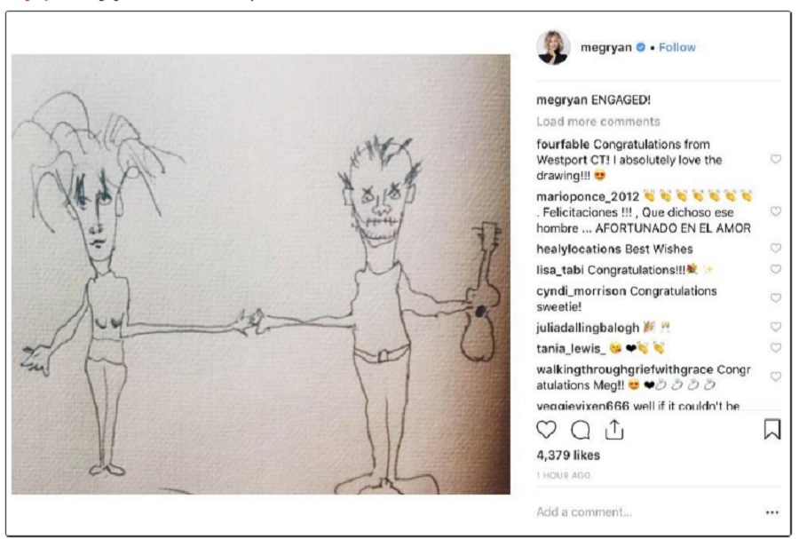 Vicces rajzzal jelezte eljegyzését Meg Ryan