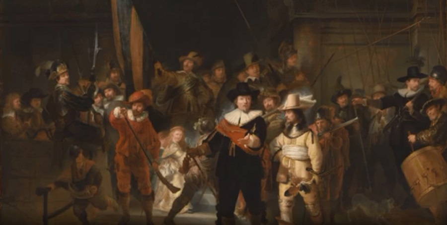 Mesterséges intelligencia állította helyre Rembrandt Éjjeli őrjárat című festményét - itt már a kiegészítésekkel látható